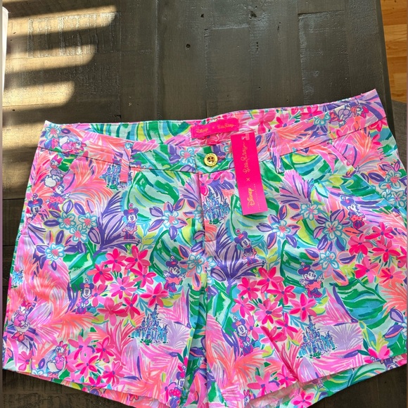 Disney Pants - Disney High Waist Floral Women's Shorts - Pink and Green